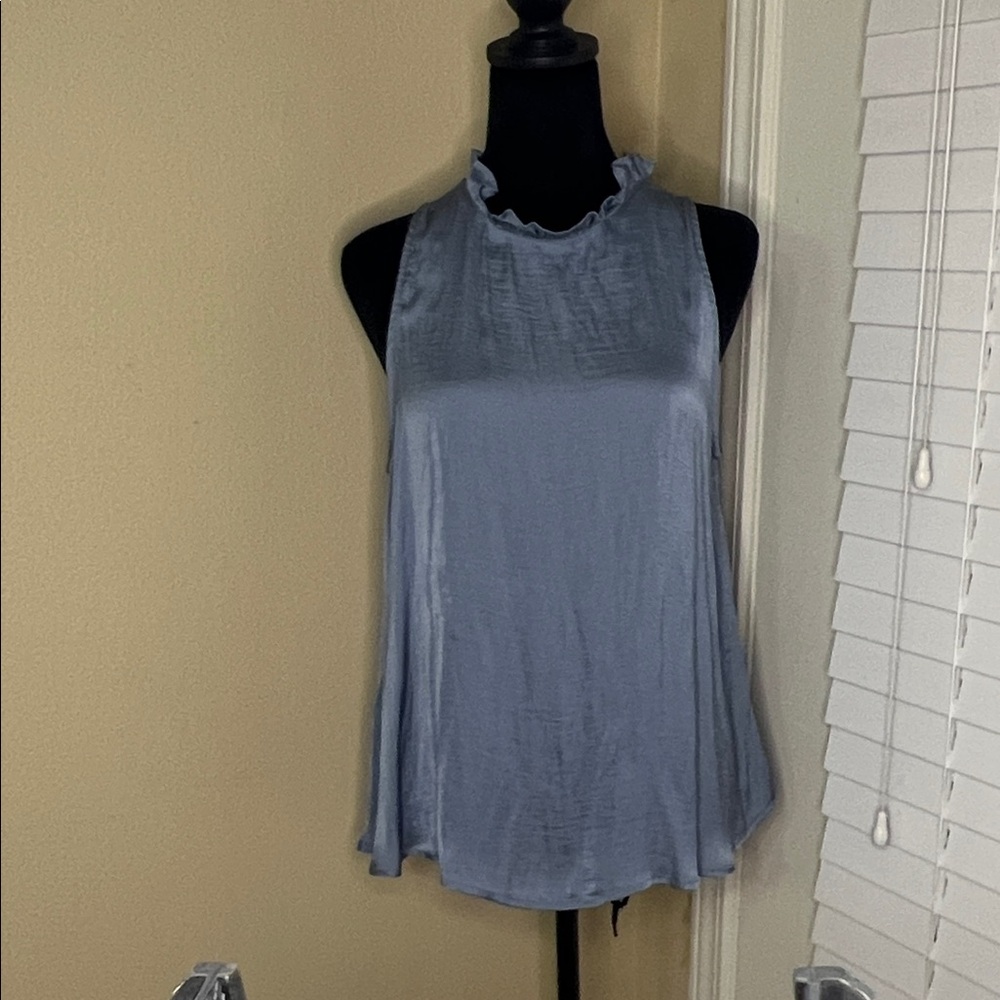 She + Sky Ruffled Sleeveless Blue Blouse